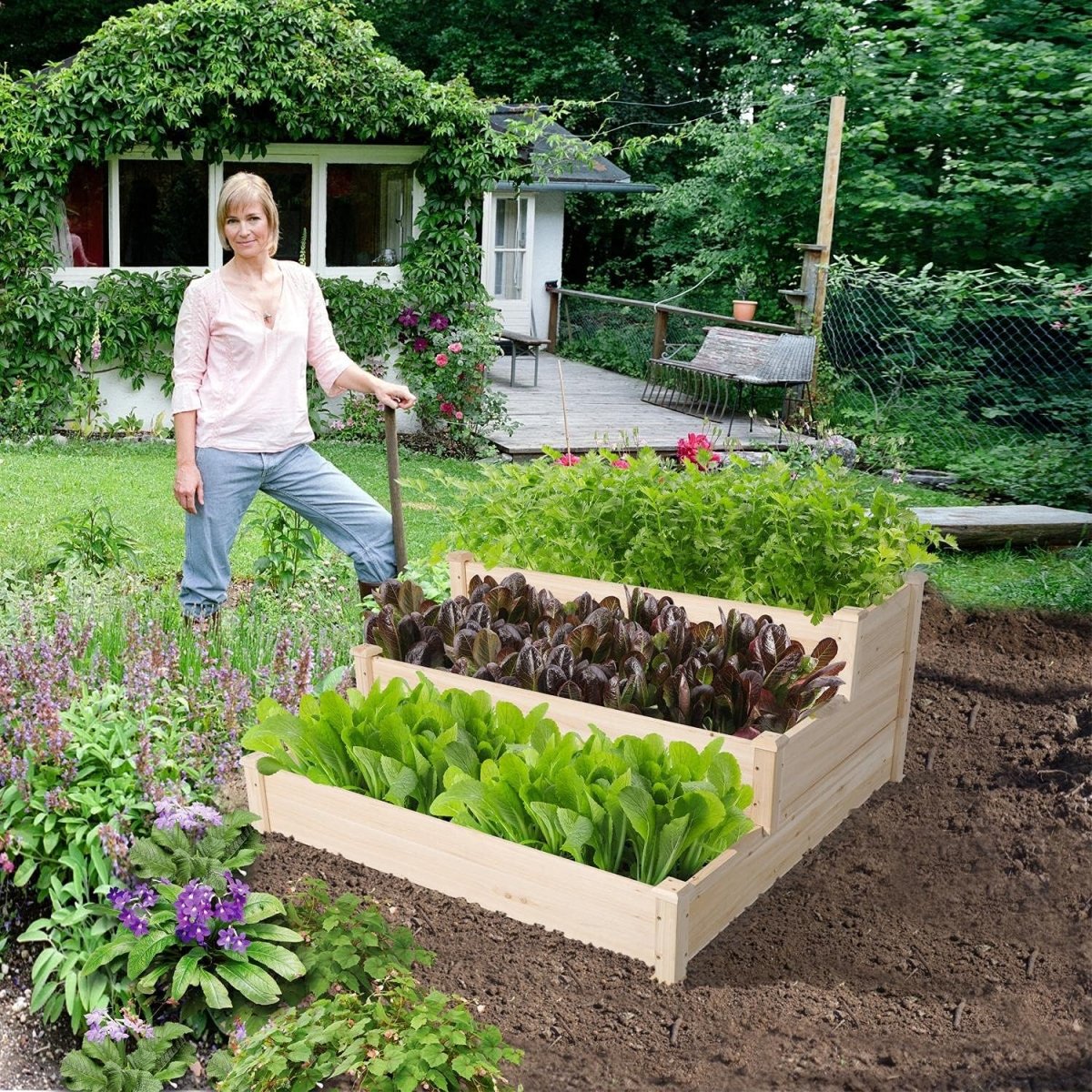 120cm Wooden Raised Garden Bed 3 Tier Planter Box Outdoor - Kwikley