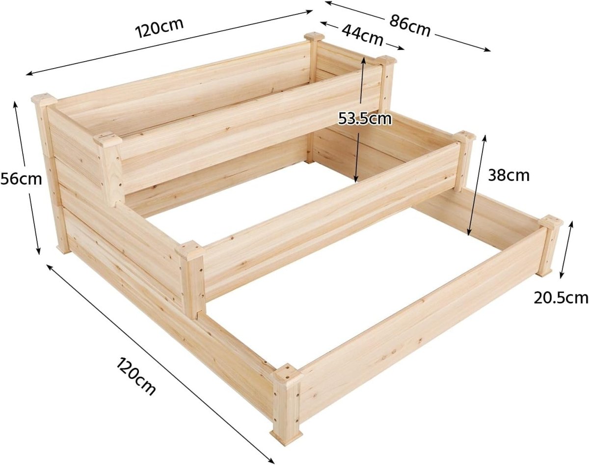 120cm Wooden Raised Garden Bed 3 Tier Planter Box Outdoor - Kwikley