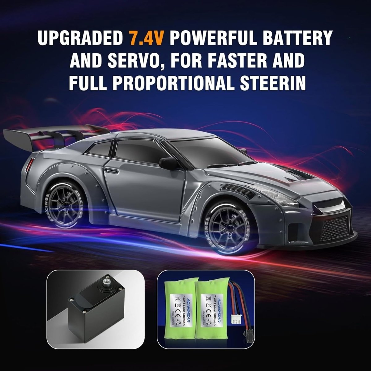 1:24 4WD RC Drift Car 25KM/H Gyro Lights 2 Batteries + Extra Tires - Kwikley