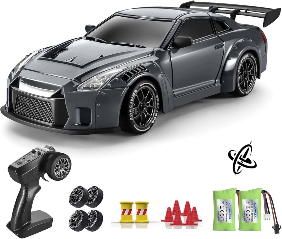 1:24 4WD RC Drift Car 25KM/H Gyro Lights 2 Batteries + Extra Tires - Kwikley