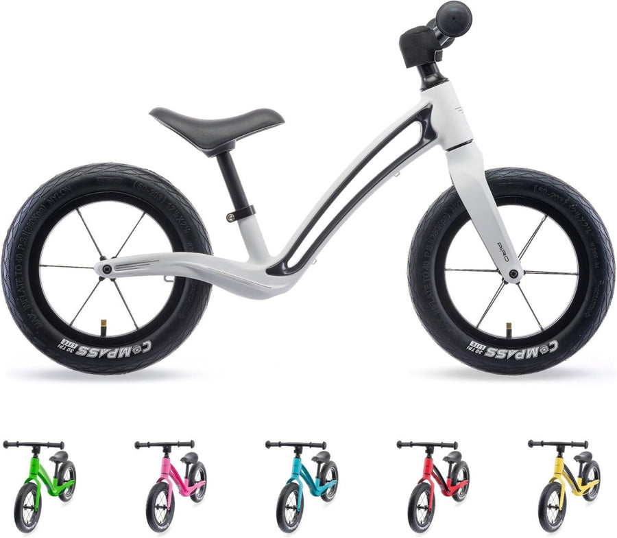 12.5" Kids Balance Bike Lightweight Toddler Push Bike Air Tyres White - Kwikley