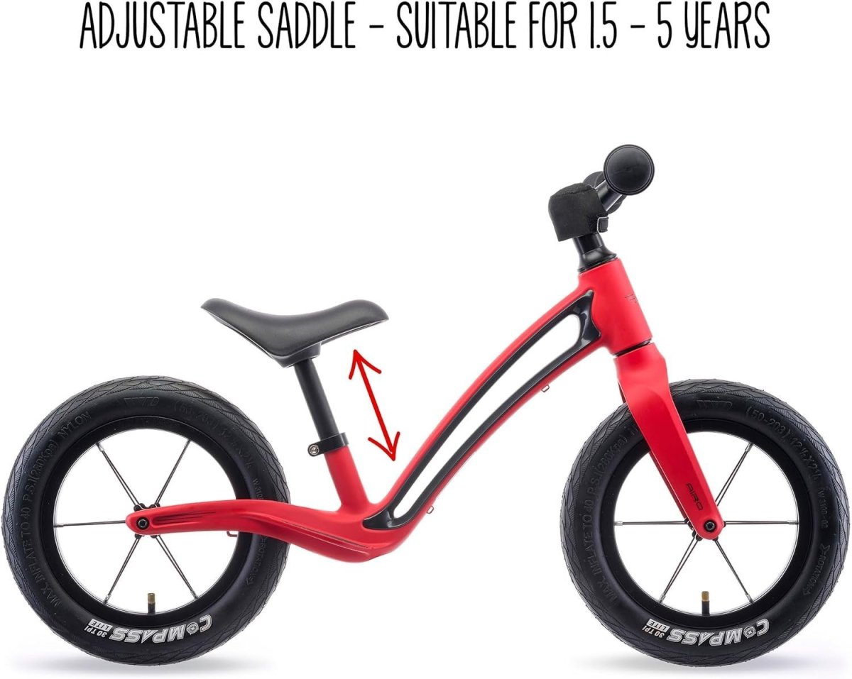 12in Kids Balance Bike Lightweight Magnesium Push Bike Air Tyres Red - Kwikley