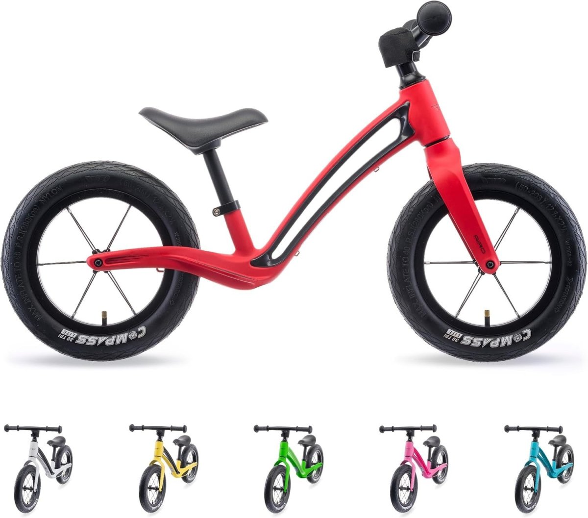 12in Kids Balance Bike Lightweight Magnesium Push Bike Air Tyres Red - Kwikley