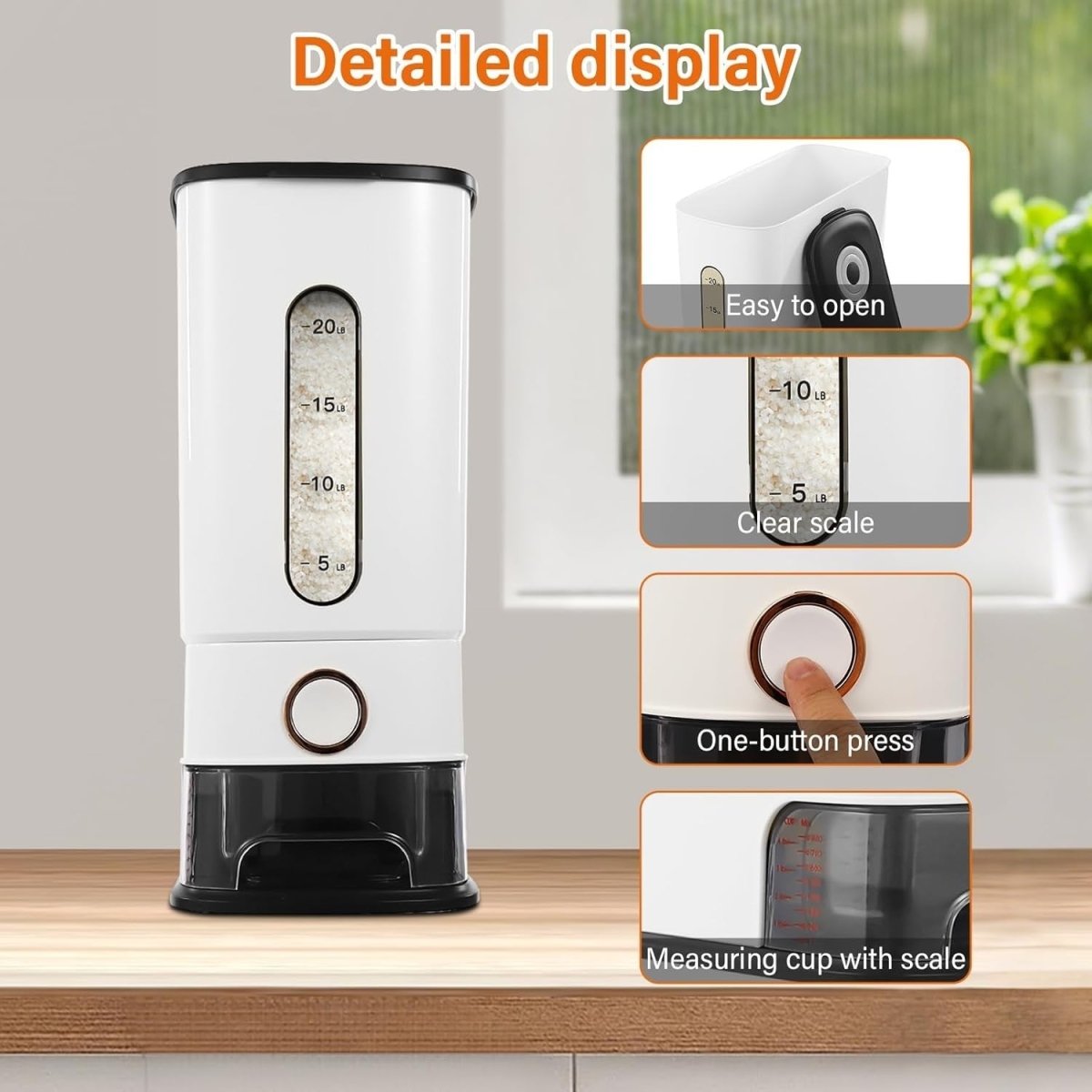 12kg Airtight Rice Dispenser w Measuring Cup & Scale - Kwikley