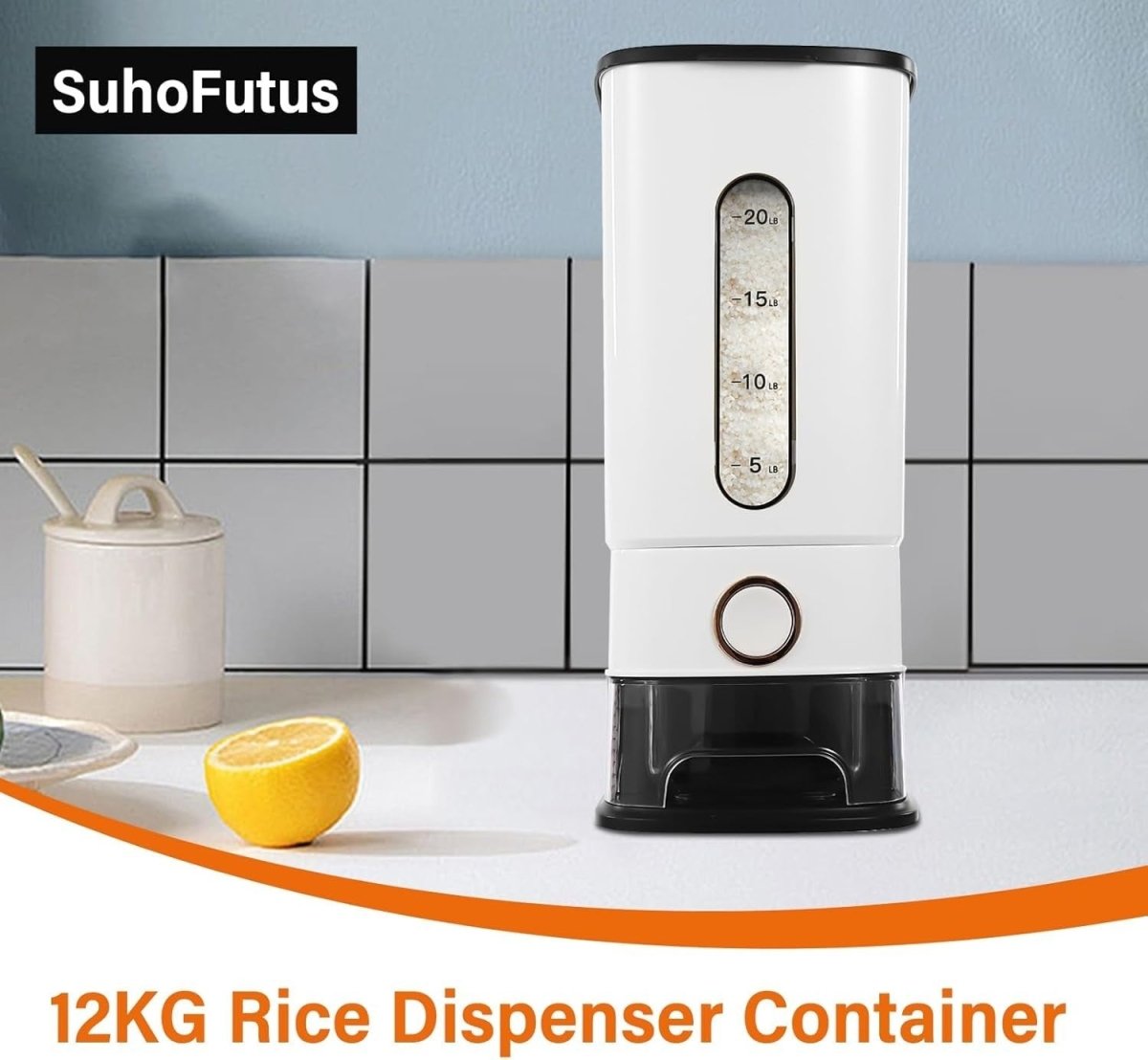 12kg Airtight Rice Dispenser w Measuring Cup & Scale - Kwikley