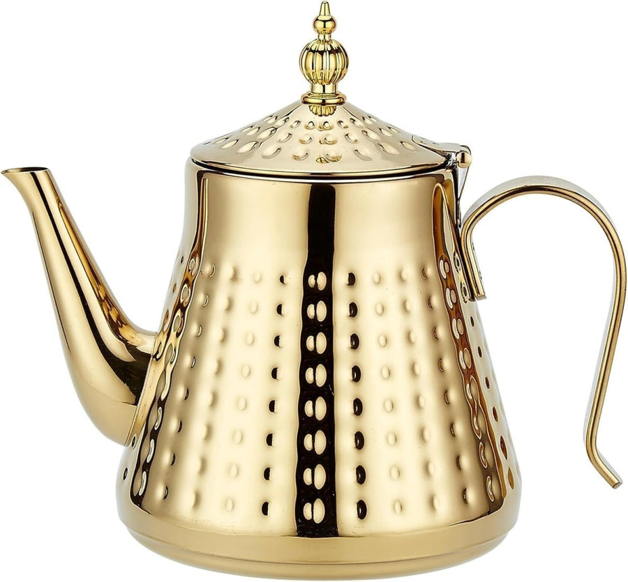 1.2L Gold Stainless Steel Teapot with Infuser Hammered Tea Pot 5 Cup - Kwikley