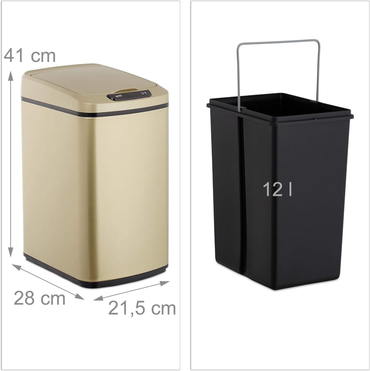 12L Motion Sensor Bin Rose Gold Square Kitchen Bathroom - Kwikley