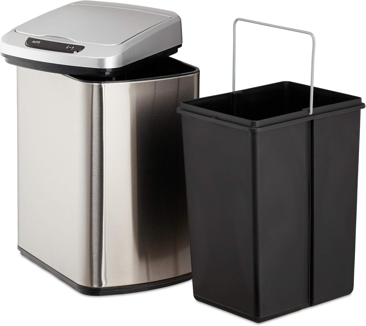 12L Motion Sensor Kitchen Bin Silver Square Steel Bathroom - Kwikley