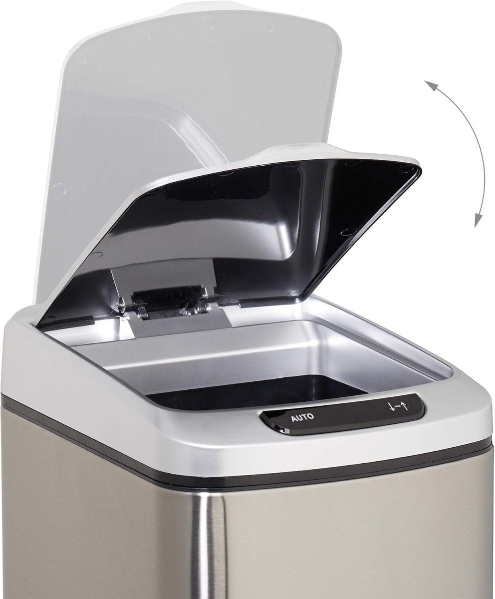 12L Motion Sensor Kitchen Bin Silver Square Steel Bathroom - Kwikley