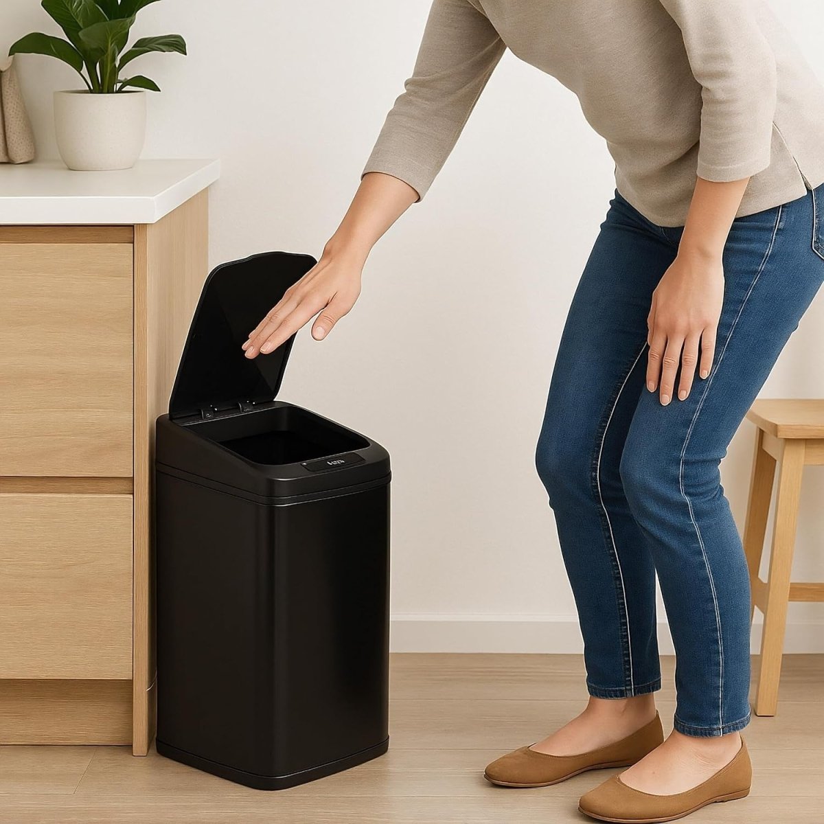 12L Motion Sensor Kitchen Bin Square Steel Bathroom Trash Can - Kwikley