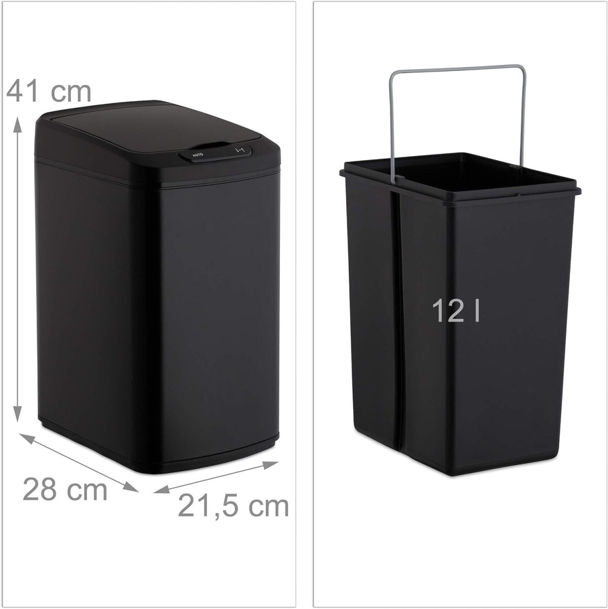 12L Motion Sensor Kitchen Bin Square Steel Bathroom Trash Can - Kwikley