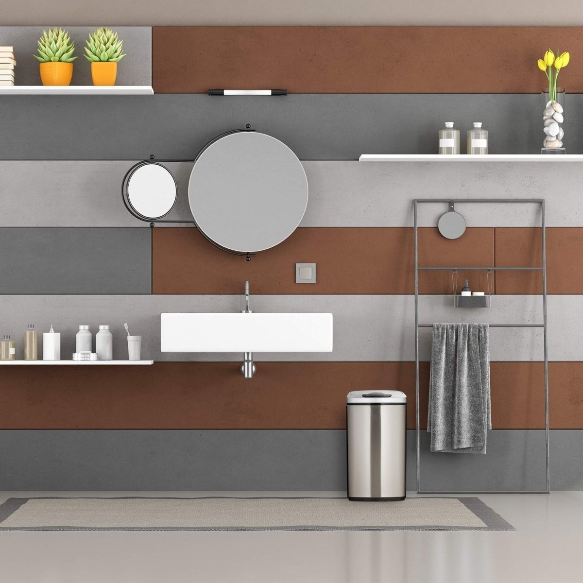 12L Motion Sensor Kitchen Bin Square Steel Bathroom Trash Can - Kwikley