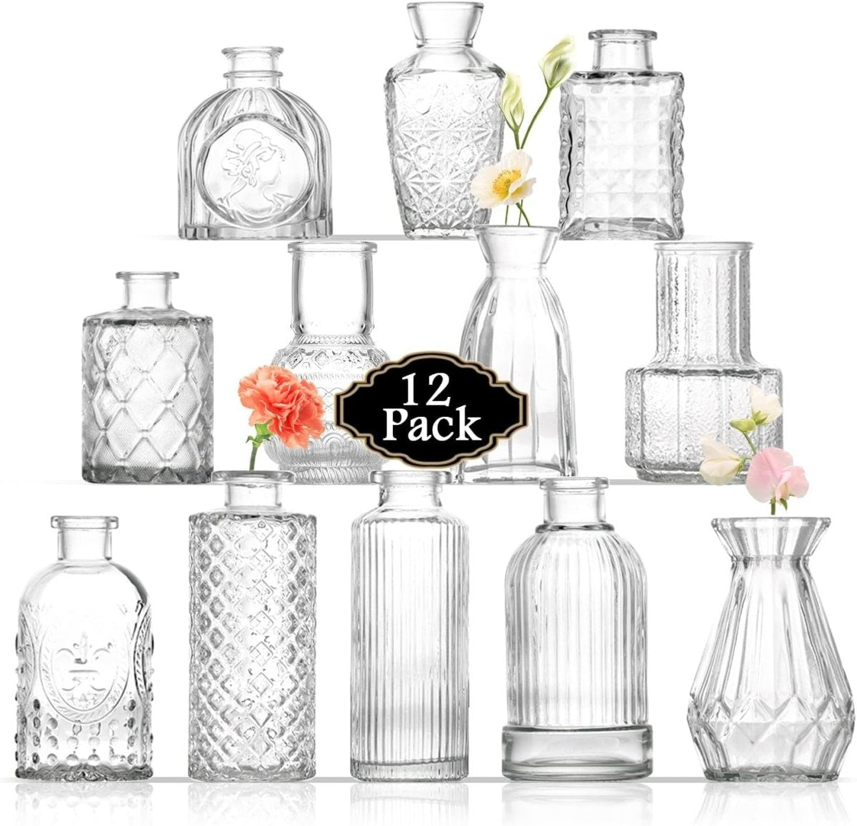 12pcs Clear Glass Bud Vases Wedding Table Centerpieces Mini Flower Decor - Kwikley