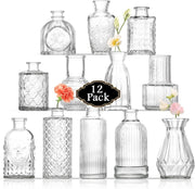 12pcs Clear Glass Bud Vases Wedding Table Centerpieces Mini Flower Decor - Kwikley