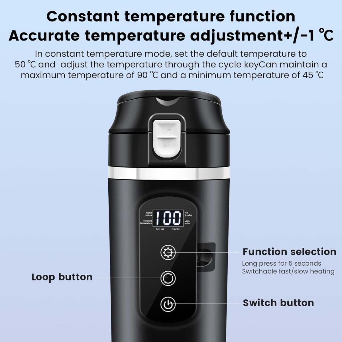 12V 24V Travel Electric Kettle 400ml Car Heating Mug 100°C Control - Kwikley