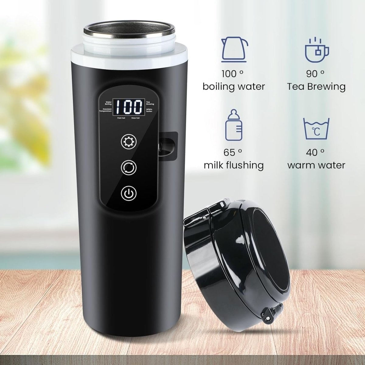 12V 24V Travel Electric Kettle 400ml Car Heating Mug 100°C Control - Kwikley