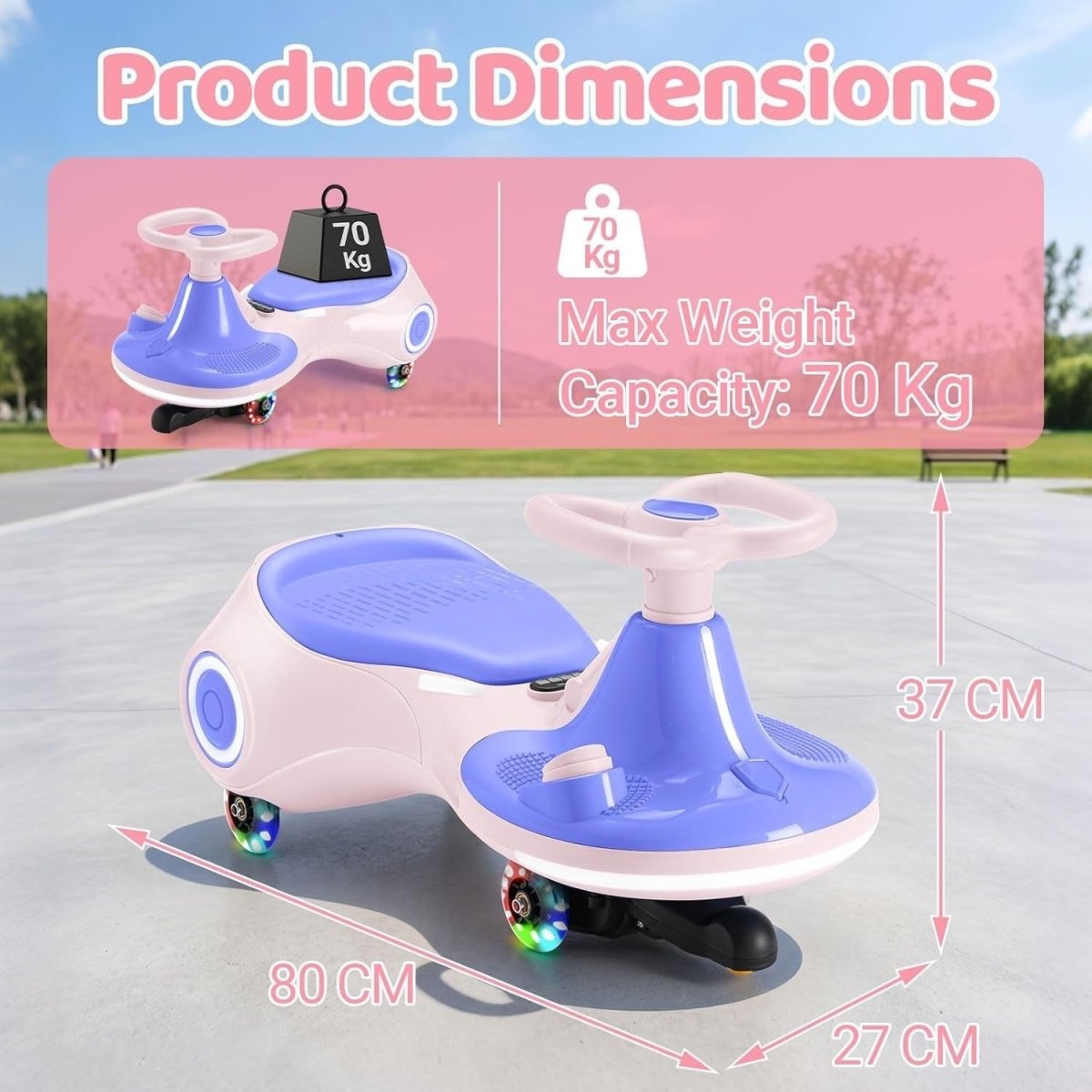 12V Electric Wiggle Car Kids Ride On Scooter LED Wheels 70kg 3 In 1 - Kwikley