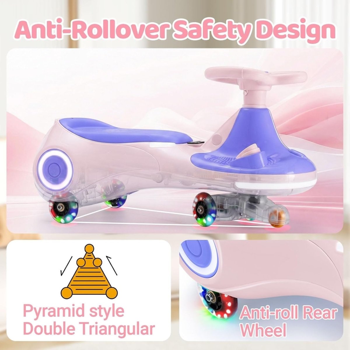 12V Electric Wiggle Car Kids Ride On Scooter LED Wheels 70kg 3 In 1 - Kwikley