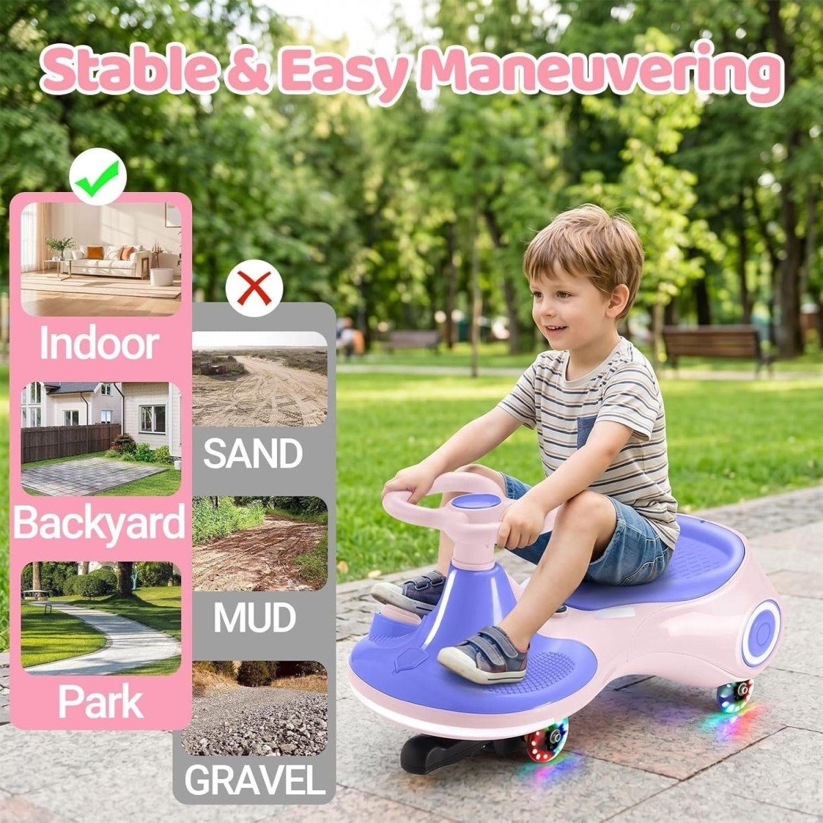 12V Electric Wiggle Car Kids Ride On Scooter LED Wheels 70kg 3 In 1 - Kwikley
