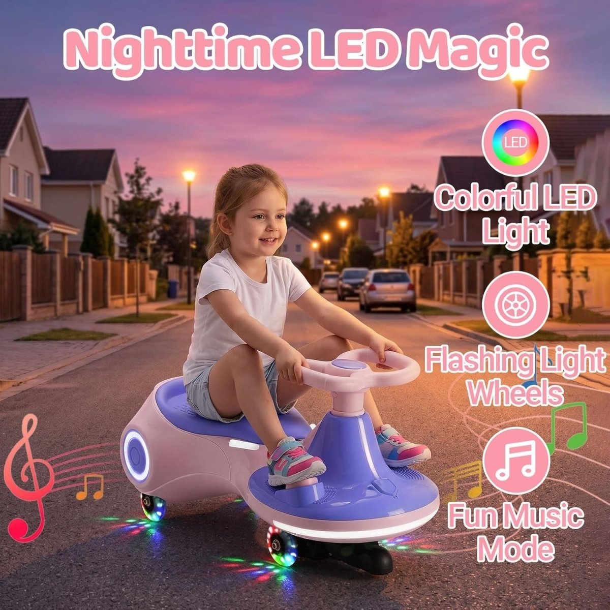 12V Electric Wiggle Car Kids Ride On Scooter LED Wheels 70kg 3 In 1 - Kwikley