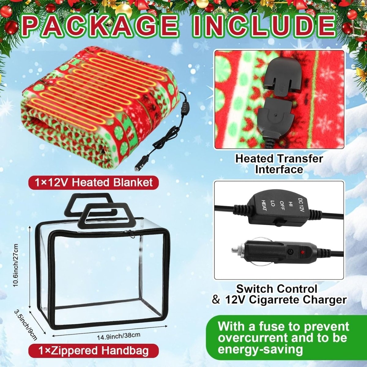 12V Heated Car Blanket Electric Winter Travel Throw Temperature Control Warm - Kwikley