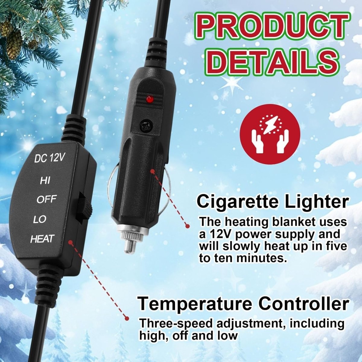 12V Heated Car Blanket Electric Winter Travel Throw Temperature Control Warm - Kwikley