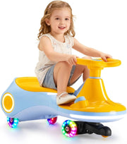 12V Kids Electric Wiggle Car Ride On Toy LED Wheels Music 70kg Blue - Kwikley