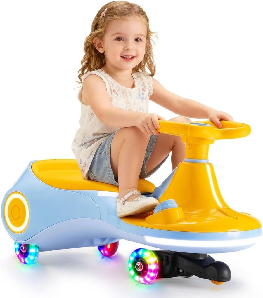 12V Kids Electric Wiggle Car Ride On Toy LED Wheels Music 70kg Blue - Kwikley