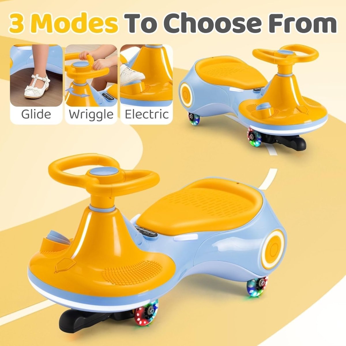 12V Kids Electric Wiggle Car Ride On Toy LED Wheels Music 70kg Blue - Kwikley