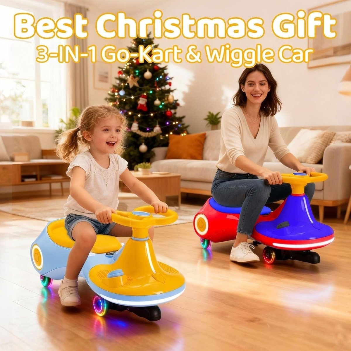 12V Kids Electric Wiggle Car Ride On Toy LED Wheels Music 70kg Blue - Kwikley