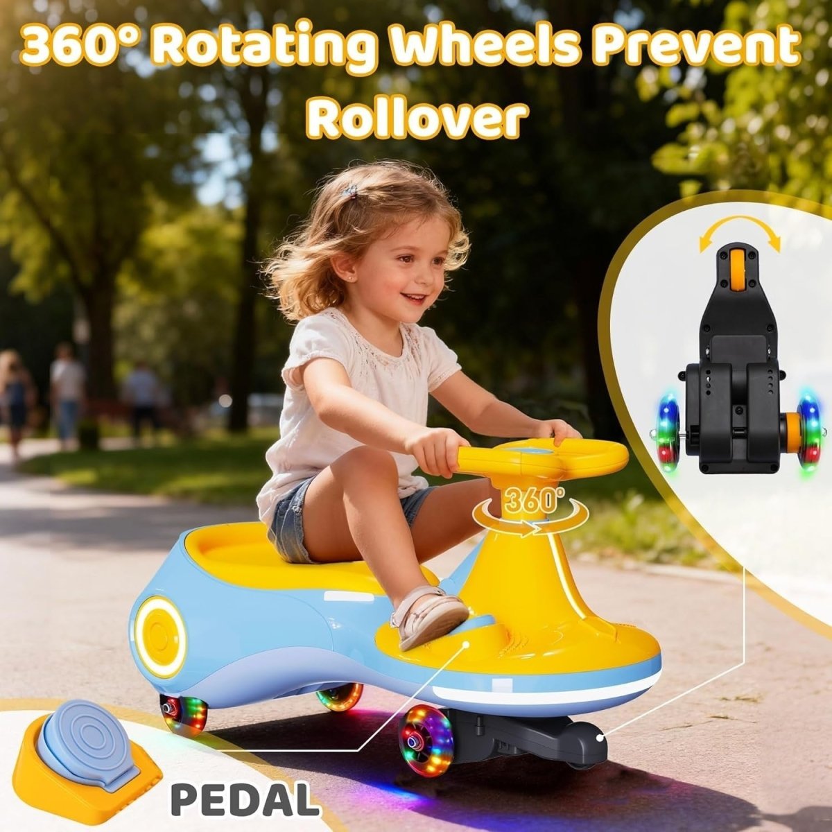 12V Kids Electric Wiggle Car Ride On Toy LED Wheels Music 70kg Blue - Kwikley