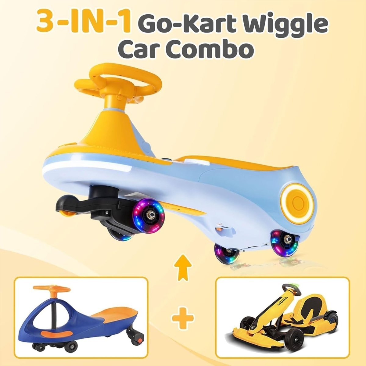 12V Kids Electric Wiggle Car Ride On Toy LED Wheels Music 70kg Blue - Kwikley