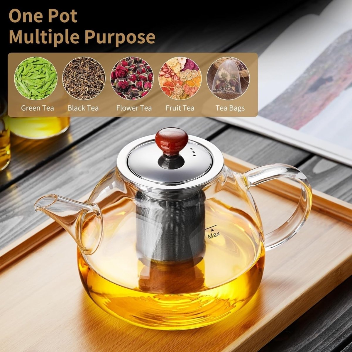 1300ml Glass Teapot with Infuser Stovetop Safe Loose Leaf Tea Pot - Kwikley