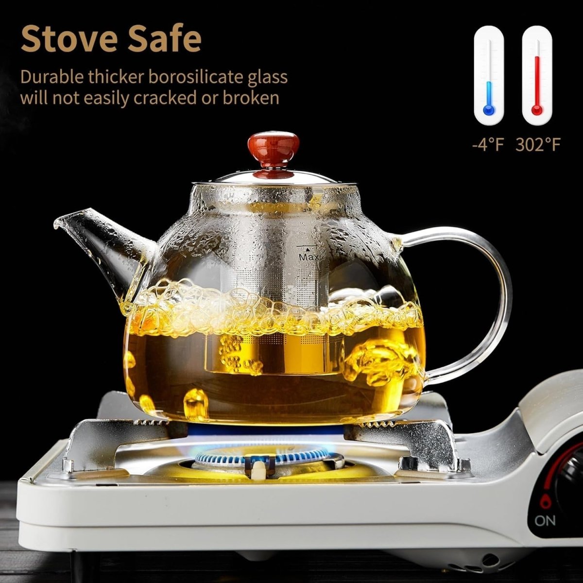 1300ml Glass Teapot with Infuser Stovetop Safe Loose Leaf Tea Pot - Kwikley