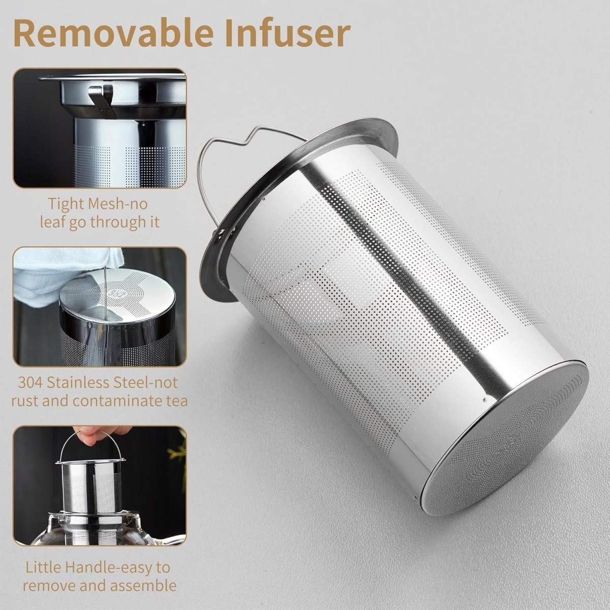 1300ml Glass Teapot with Infuser Stovetop Safe Loose Leaf Tea Pot - Kwikley