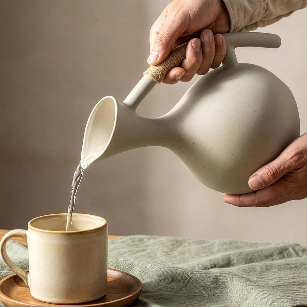 1300ml Rustic Ceramic Water Jug Rope Handle Cork Stopper Tea Pot - Kwikley