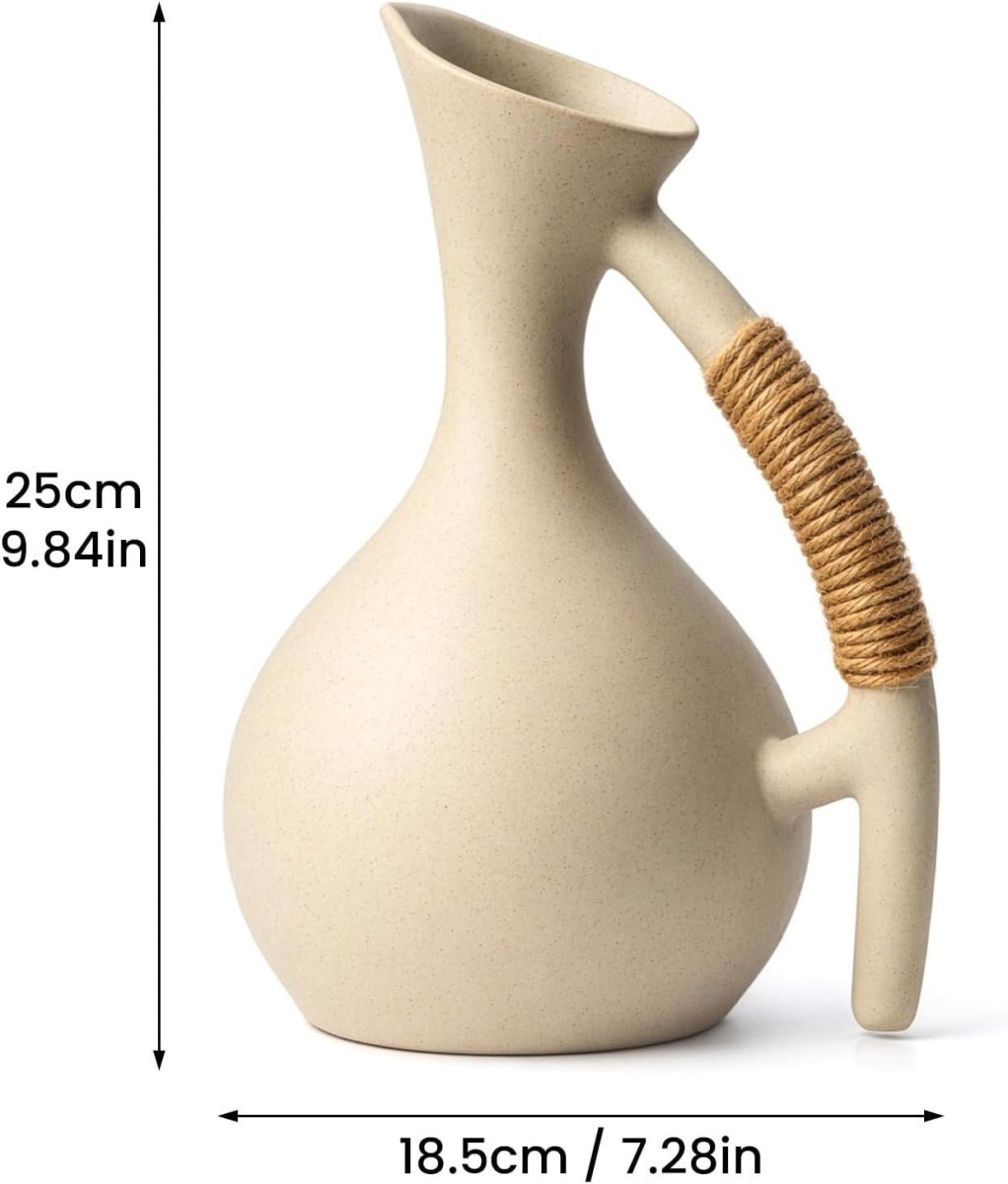 1300ml Rustic Ceramic Water Jug Rope Handle Cork Stopper Tea Pot - Kwikley