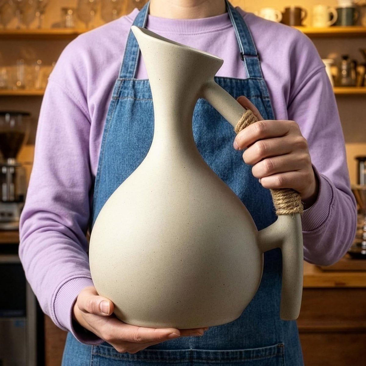 1300ml Rustic Ceramic Water Jug Rope Handle Cork Stopper Tea Pot - Kwikley
