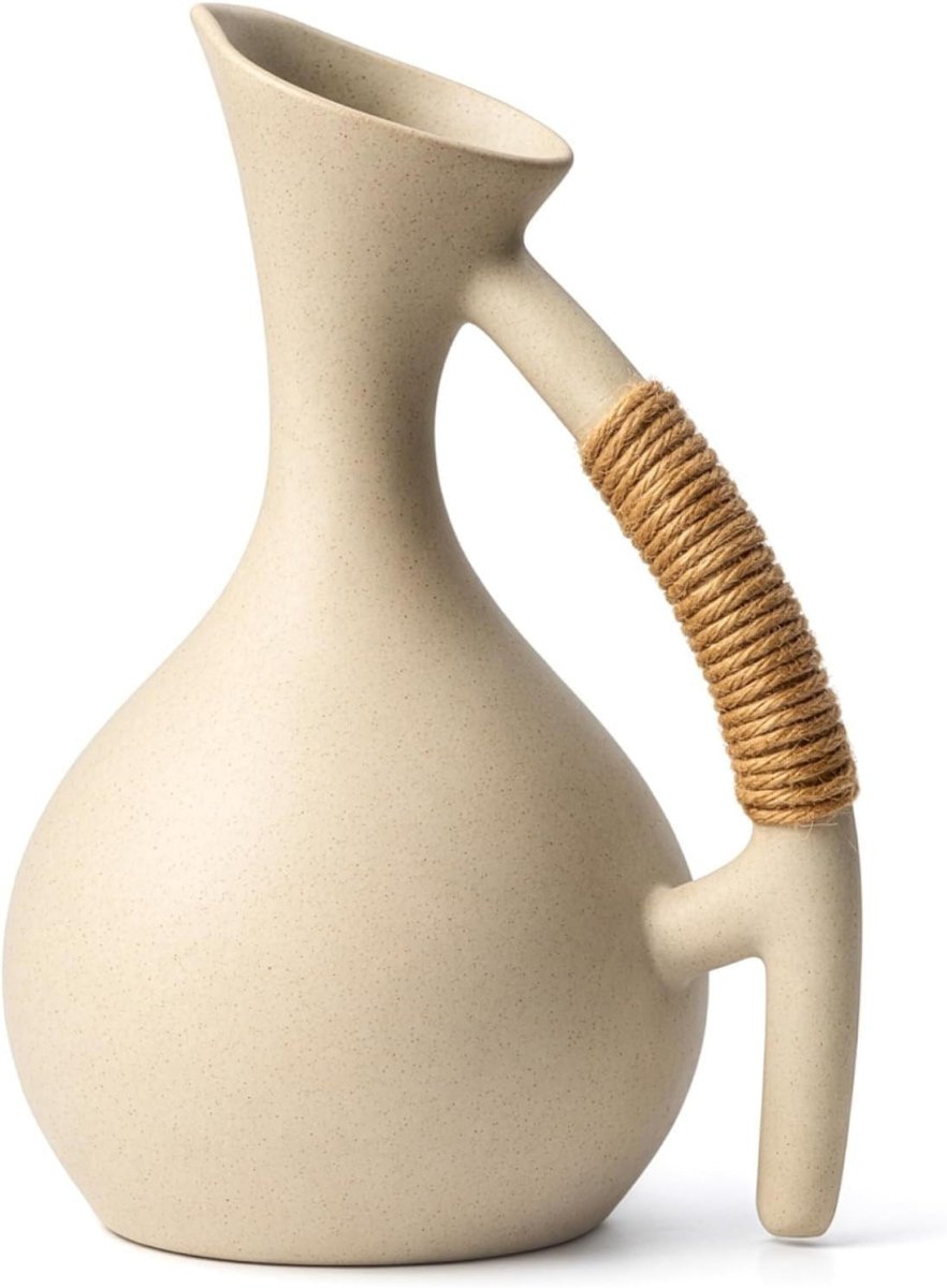 1300ml Rustic Ceramic Water Jug Rope Handle Cork Stopper Tea Pot - Kwikley