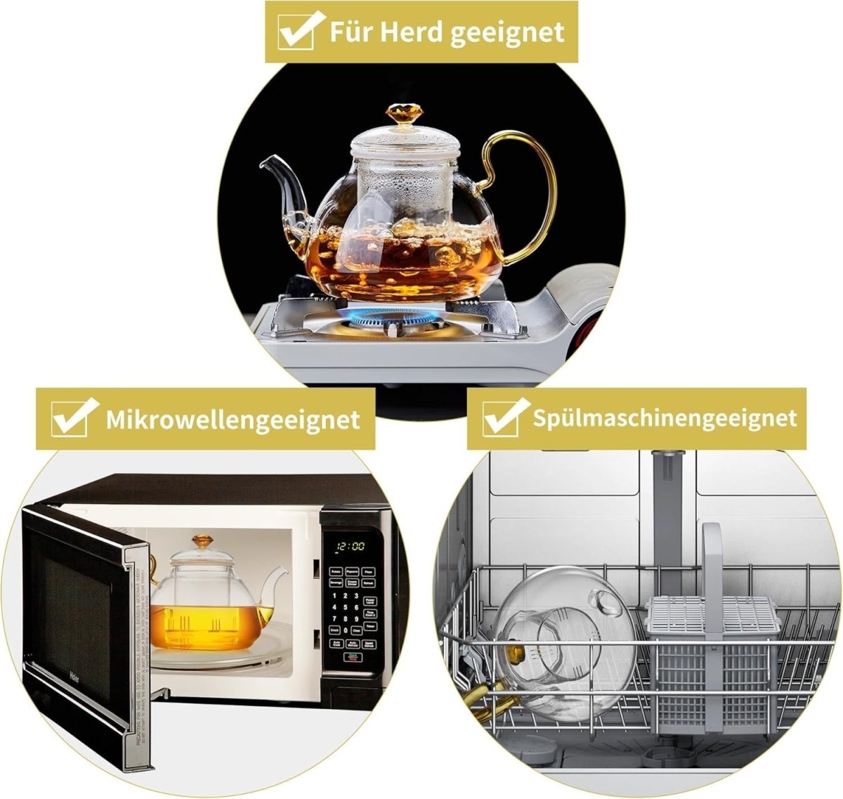 1350ml Glass Teapot with Removable Infuser Stovetop Safe Tea Pot - Kwikley
