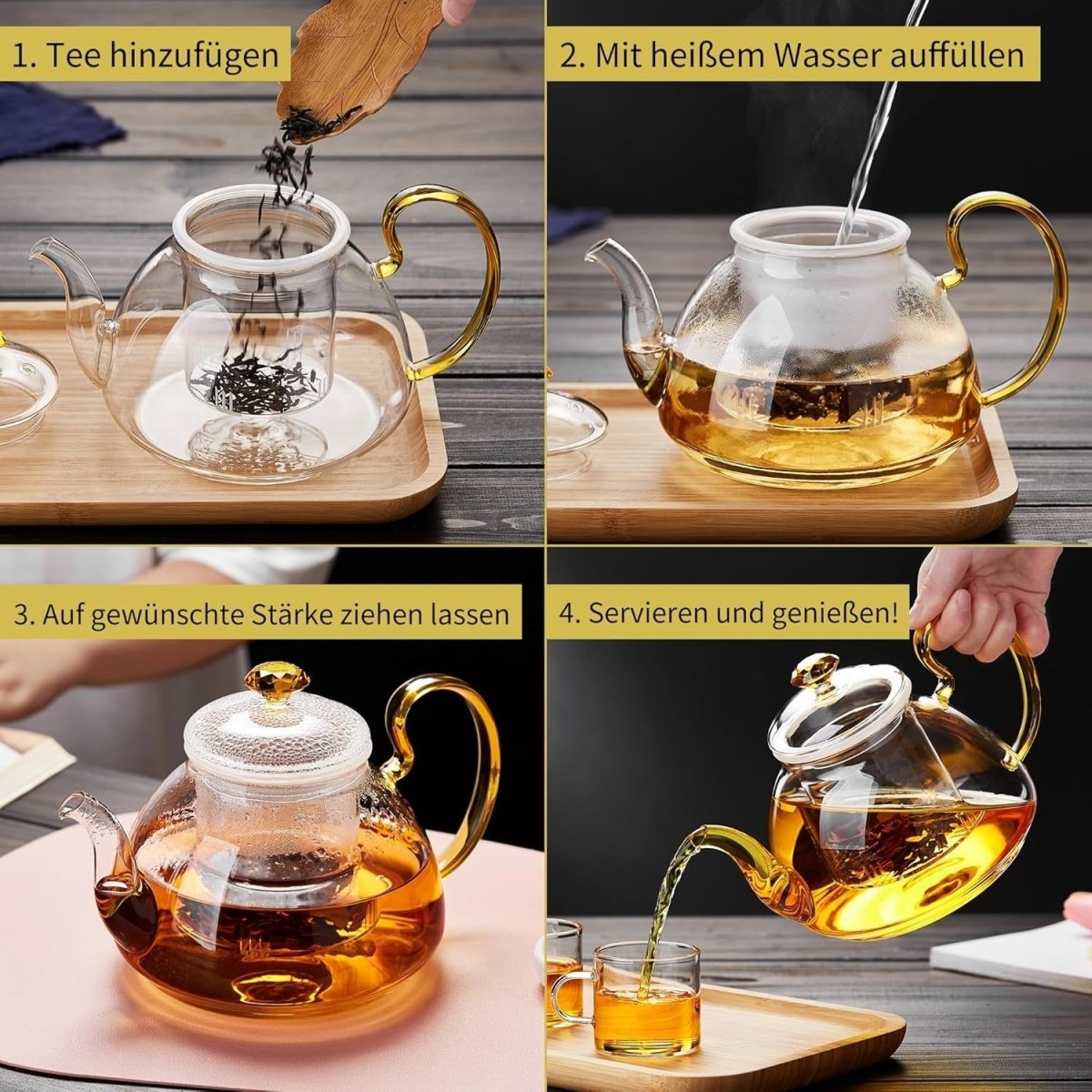 1350ml Glass Teapot with Removable Infuser Stovetop Safe Tea Pot - Kwikley