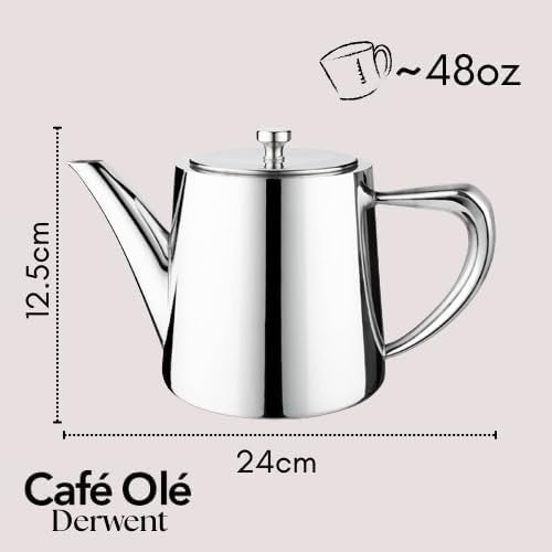 1360ml Stainless Steel Teapot 7 Cup Mirror Finish Non Drip Tea Pot - Kwikley