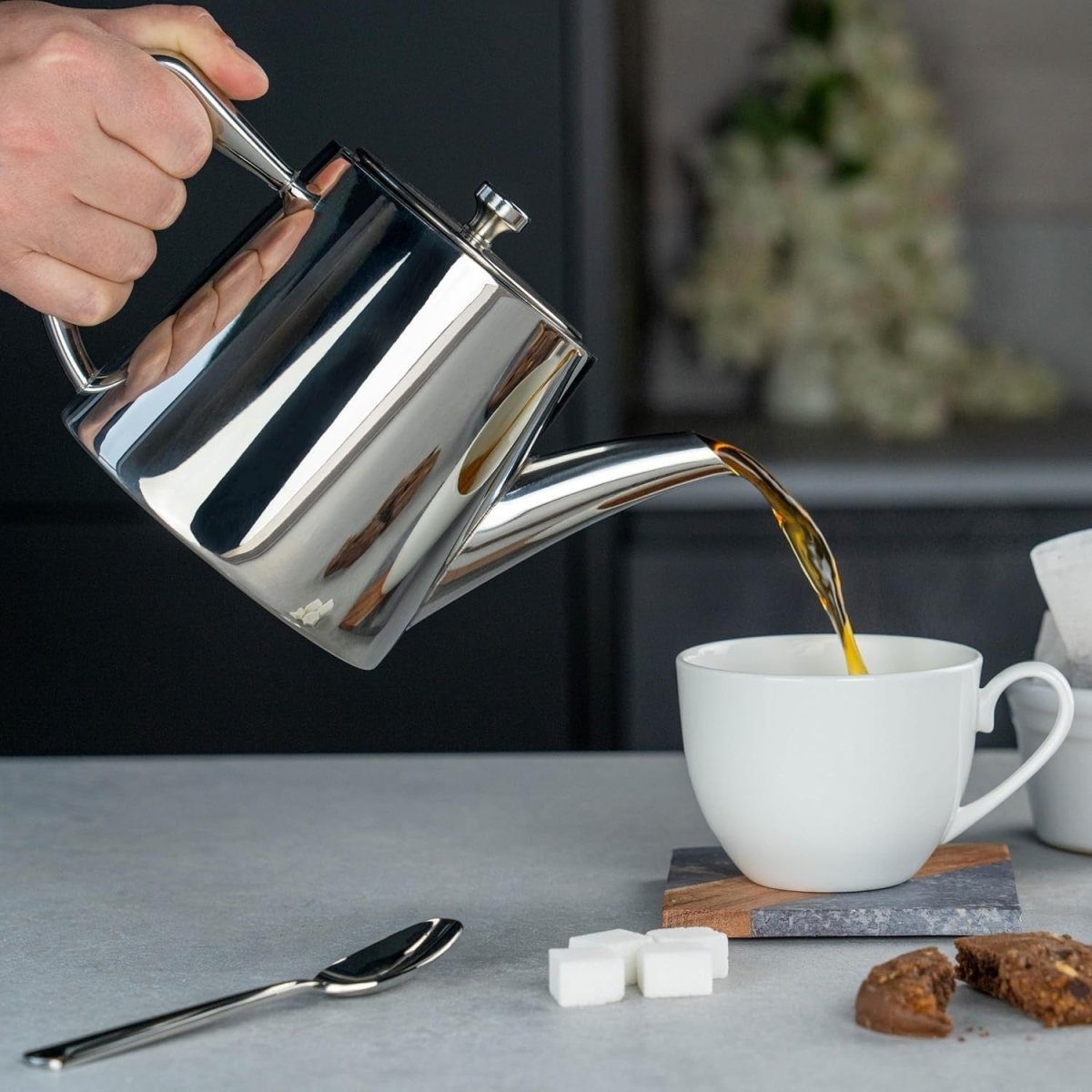 1360ml Stainless Steel Teapot 7 Cup Mirror Finish Non Drip Tea Pot - Kwikley