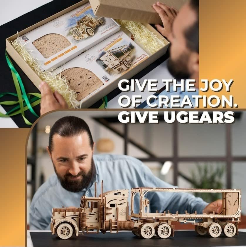 138pc Wooden Truck Trailer Model Kit 3D Puzzle Cargo Transport Build - Kwikley