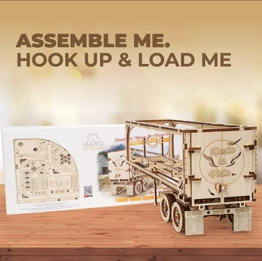 138pc Wooden Truck Trailer Model Kit 3D Puzzle Cargo Transport Build - Kwikley