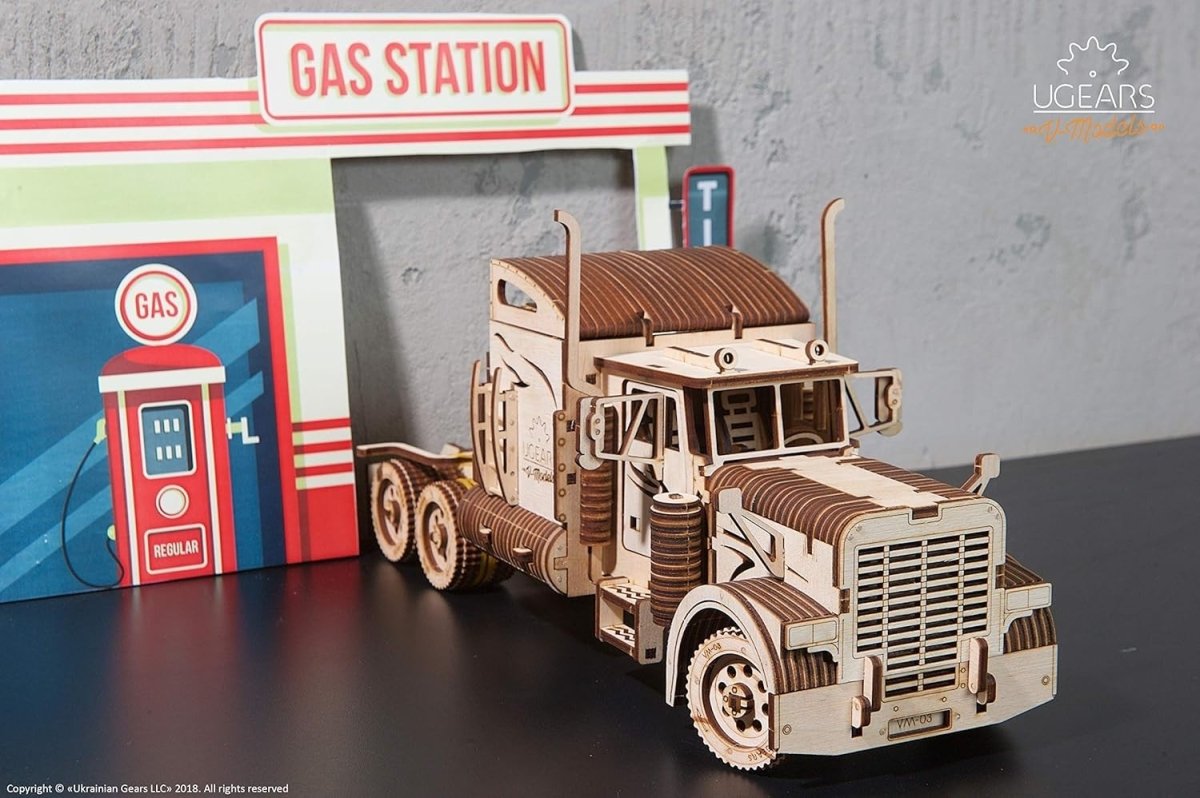 138pc Wooden Truck Trailer Model Kit 3D Puzzle Cargo Transport Build - Kwikley