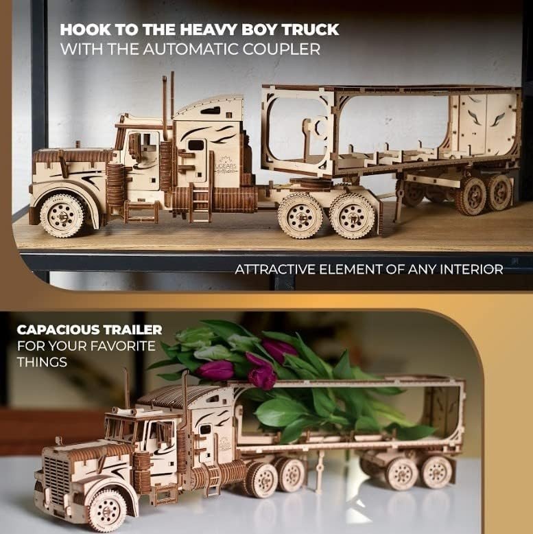138pc Wooden Truck Trailer Model Kit 3D Puzzle Cargo Transport Build - Kwikley