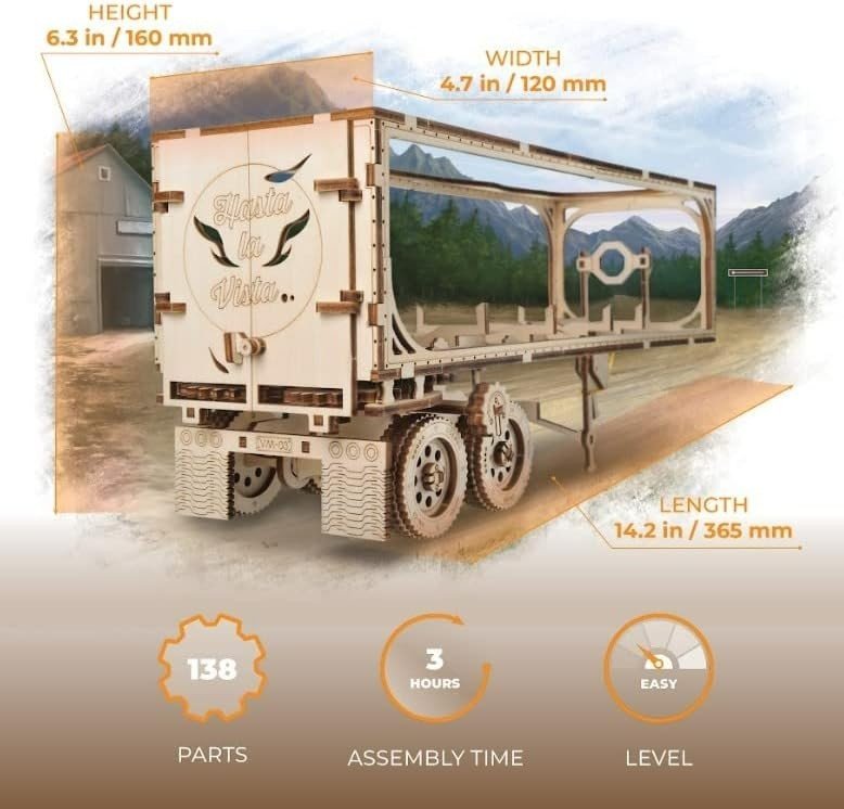 138pc Wooden Truck Trailer Model Kit 3D Puzzle Cargo Transport Build - Kwikley