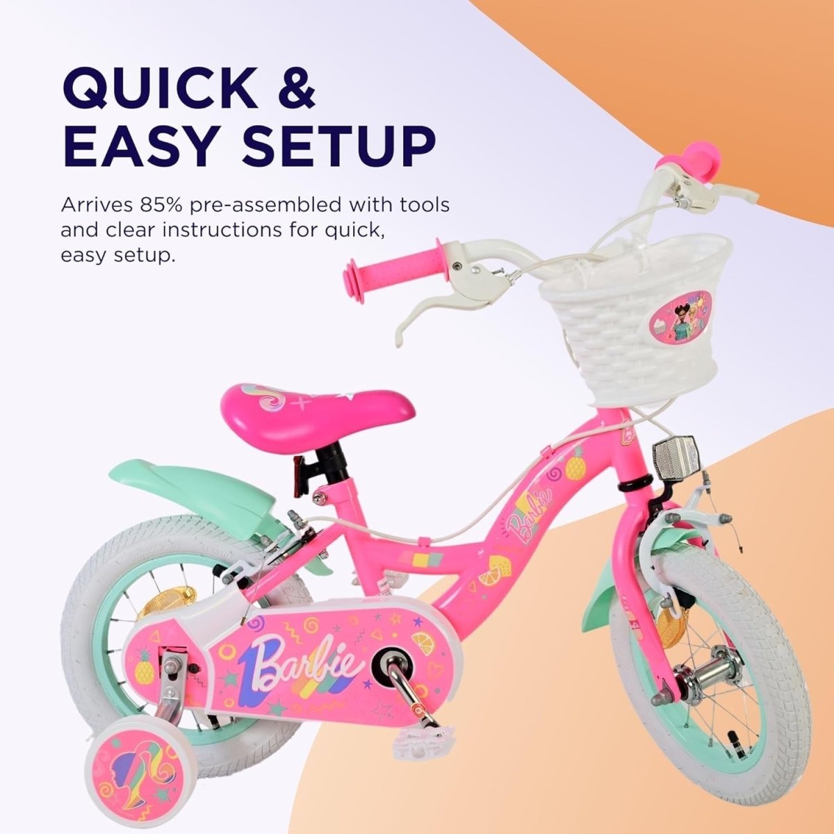 14 Inch Girls Bicycle with Training Wheels Dual Brakes Kids Bike Age 3-5 - Kwikley