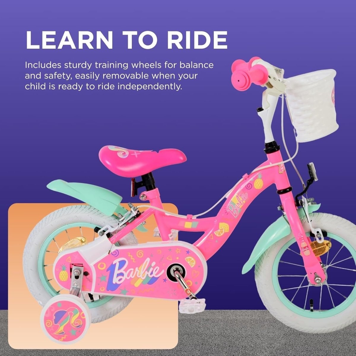 14 Inch Girls Bicycle with Training Wheels Dual Brakes Kids Bike Age 3-5 - Kwikley